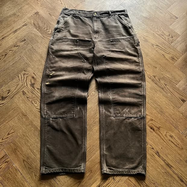 [36]칼하트 USA 하드 페이딩 다크브라운 더블니 워크 팬츠