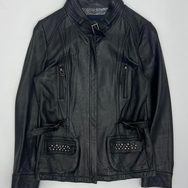 우먼 램스킨 비즈 디테일 레더 자켓