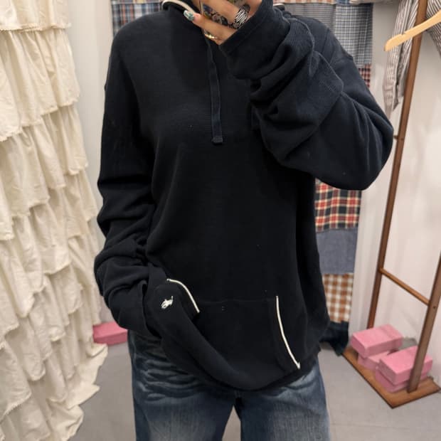 폴로 블랙 후드 롱슬리브