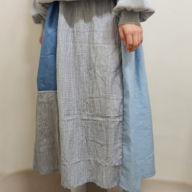 360도 양면 데님 중청 패치워크 롱스커트