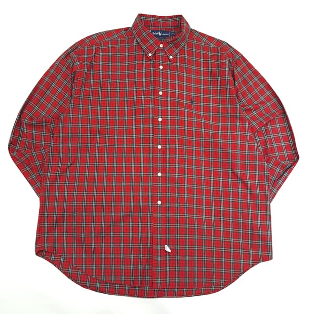 CN444 2XL 폴로 랄프로렌 클래식 레드 타탄체크 긴팔 셔츠 남방