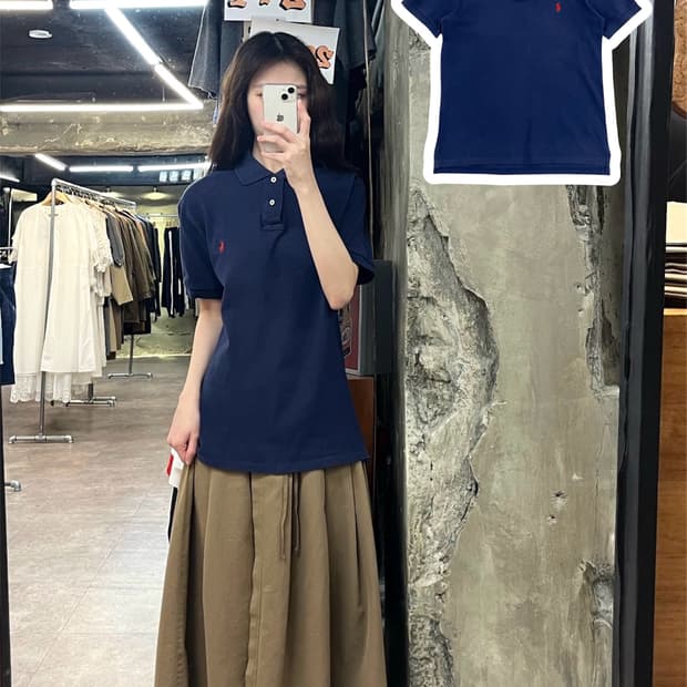 폴로 랄프로렌 슬림핏 반팔 카라티 네이비 M #csz4015