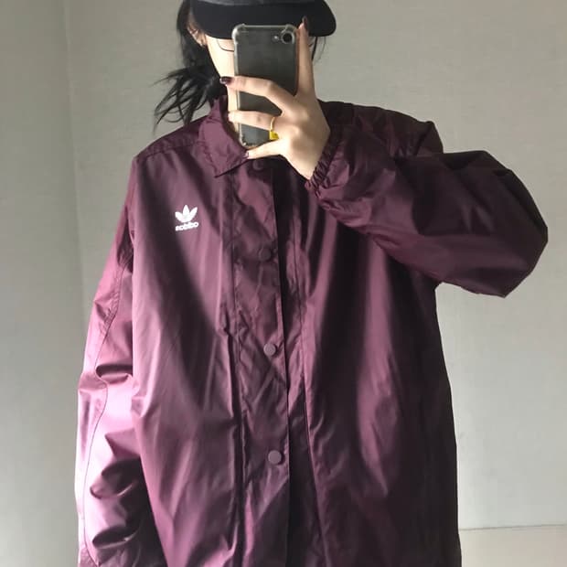 아디다스 버건디 코치 자켓