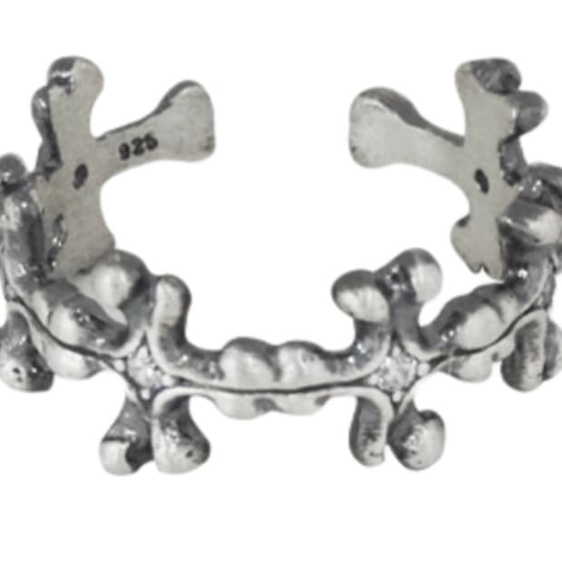 폴리테루 925 실버 링 004 플로럴 크로스 본