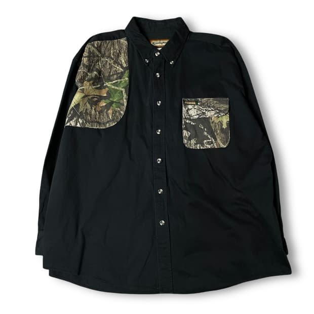 리얼트리 블랙 포인트 낙엽패턴 데님 긴팔 셔츠 2XL