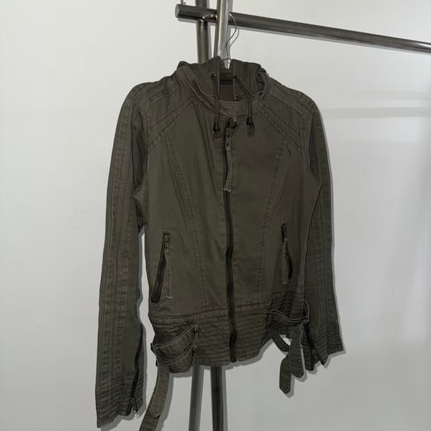 y2k 벨티드 디테일 코튼 후드 자켓