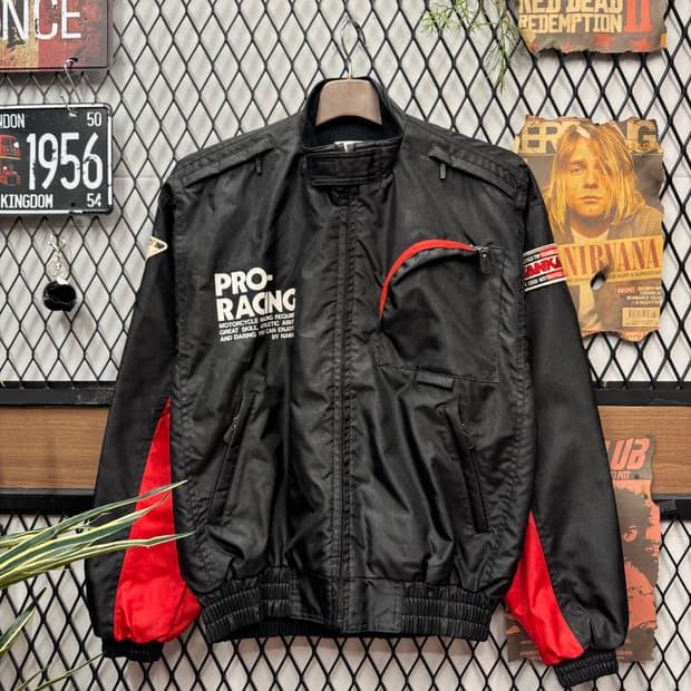 90s 난카이 프로 레이싱 빈티지 나일론 라이더 자켓 블랙