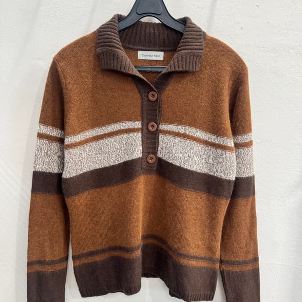 japan vintage 울 카라 스트라잎 니트