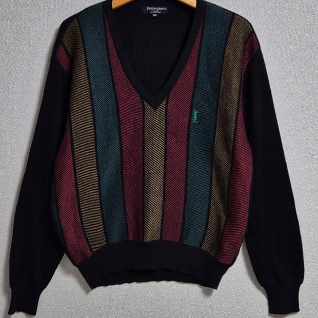 L (100) 입생로랑 빈티지 멀티컬러 브이넥 모혼방 니트