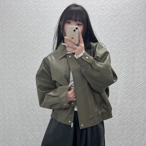 델리센트 빈티지 모던 시크 카키브라운 가죽 자켓 110 C09711