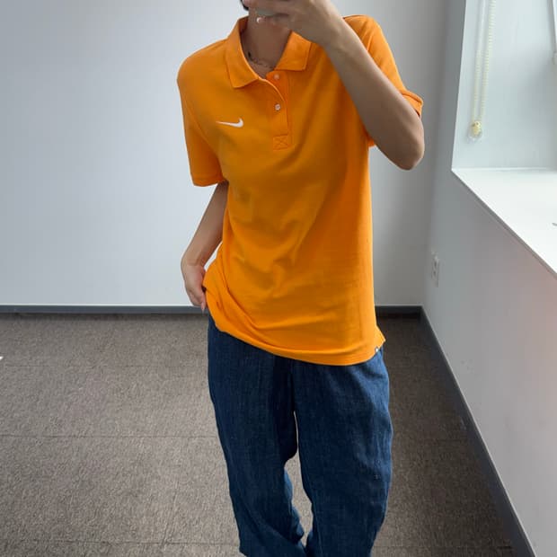Nike 나이키 스몰로고 오렌지 반팔 카라