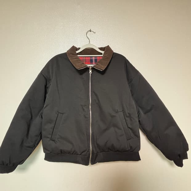 (핀던)체크 배색크롭 점퍼 블랙 판매