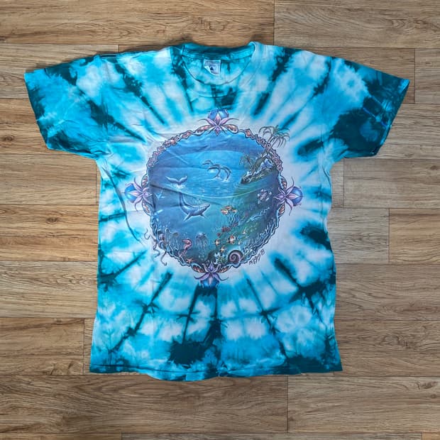 90's 타이다이 해양 프린팅 반팔 티셔츠