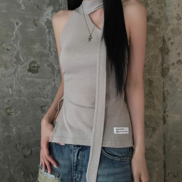 이네기 Birth Slit Scarf Top (sand beige)