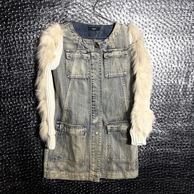 Poly style 데님 니트 퍼 슬리브