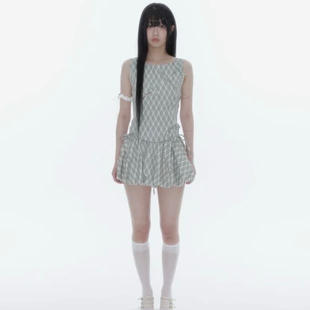 카시코 Fairy Ribbon Bubble Skirt Checked