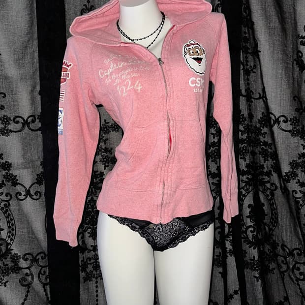 pink hooded zip-up