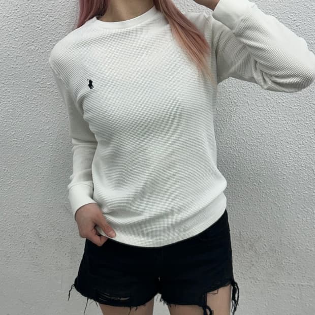 폴로 랄프로렌 네이비포니 화이트 와플 롱슬리브 L