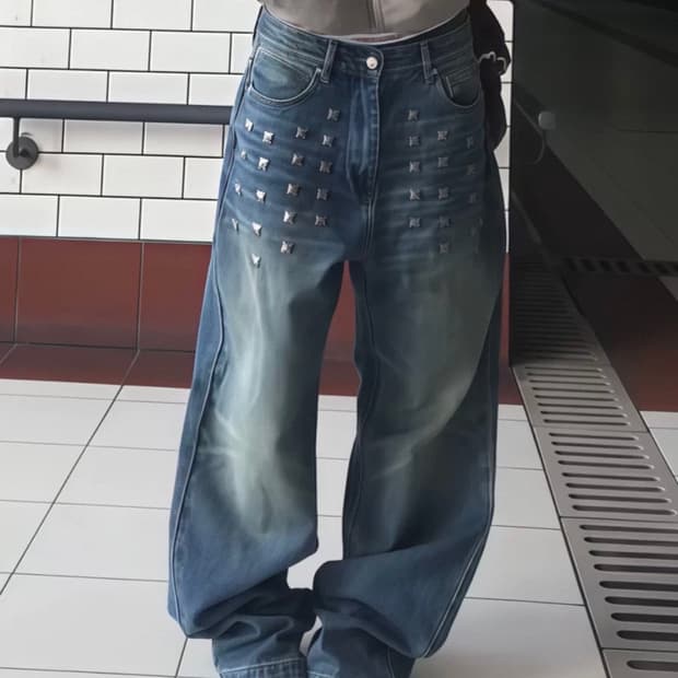 y2k 워싱 구제 와이드 팬츠 청바지