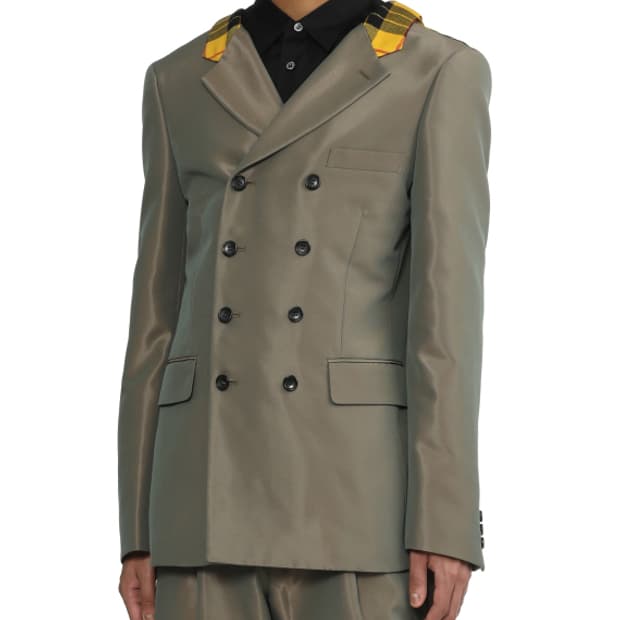 새상품 꼼데가르송 옴므플러스 옐로우 타탄체크 후디 블레이져 M