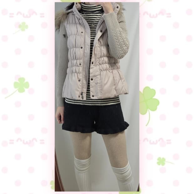 베이지 셔링 다운 패딩