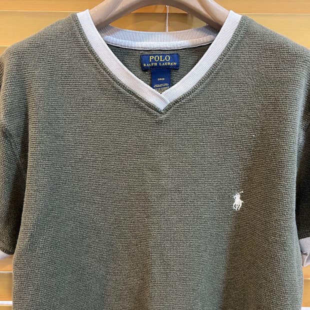 폴로랄프로렌 여성 카키 와플티셔츠 브이넥반팔티셔츠