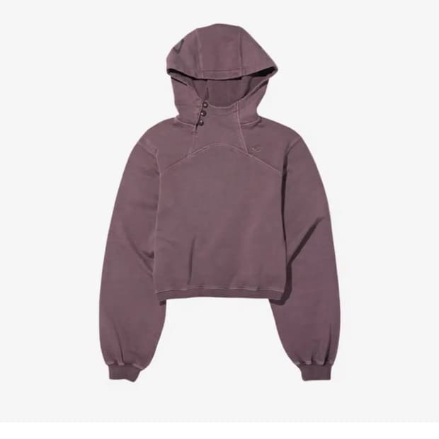 미스치프 사이드 버튼 업 크롭 후드 워시드 레드 브라운 크롭후드티