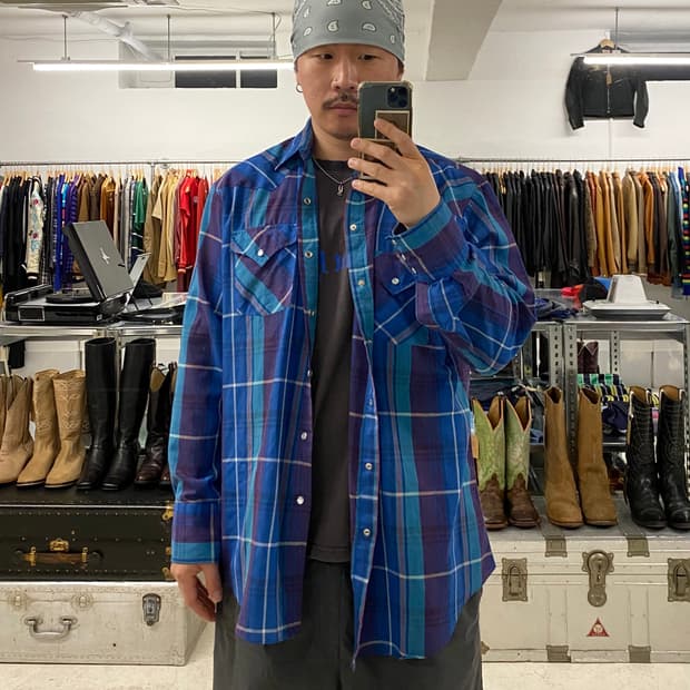 80s ELY CATTLEMAN 마드라스 체크 웨스턴 셔츠