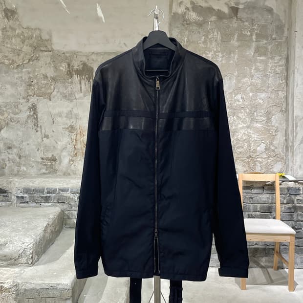 프라다 블랙 램스킨 요크 투 웨이 집업 나일론 롱 자켓