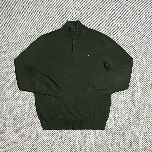 [M] Tommy 타미힐피거 카키 반집업 코튼 풀오버 니트