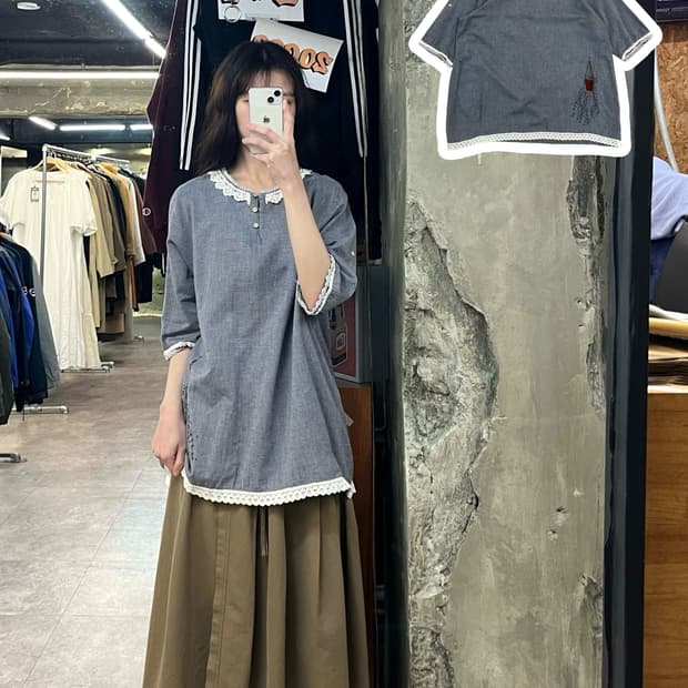 빈티지 자수 블라우스 그레이  #csz3723