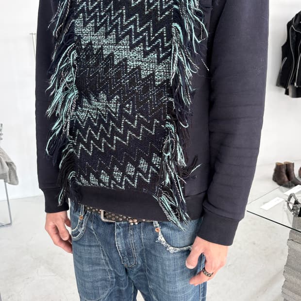 요시오 쿠보 프린지 니트 스웨트 롱 슬리브