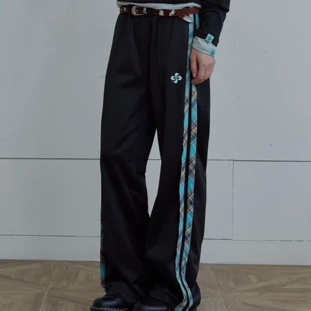 헤레틱 체크 트랙 팬츠 CHECK TRACK PANTS black