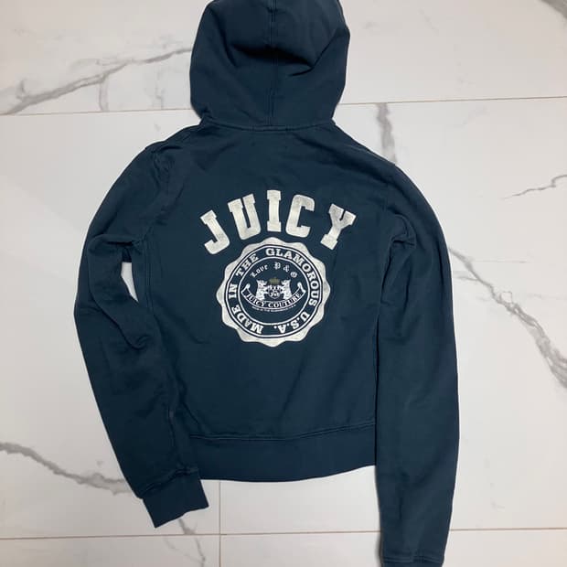 Y2K 쥬시 꾸뛰르 (초 희귀) 코튼 후드 집업 네이비 크레스트