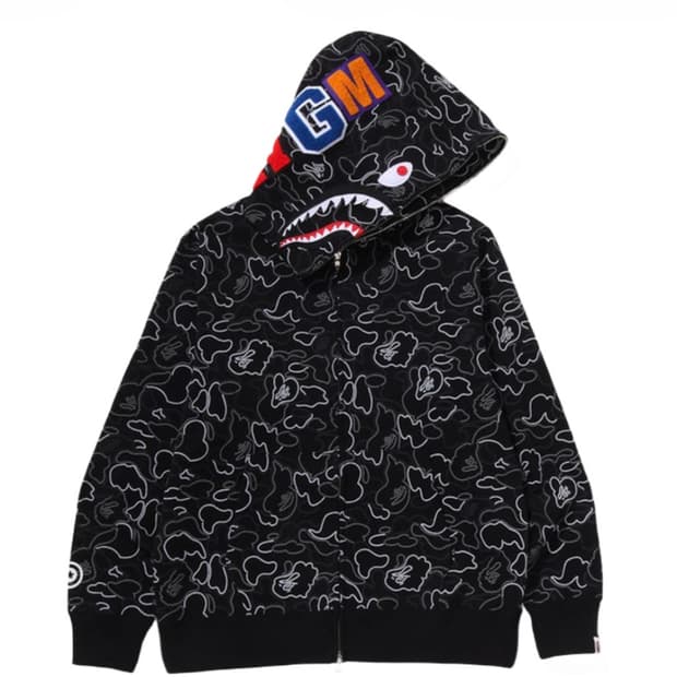 베이프 네온 카모 샤크 후드집업 m