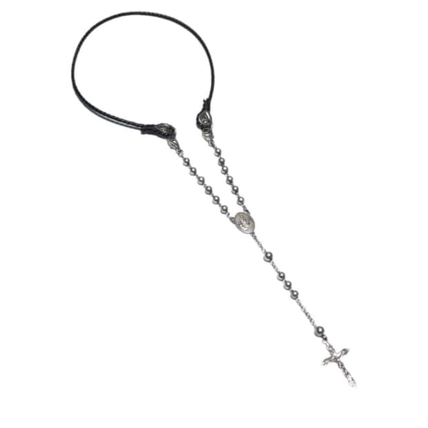 돌체앤가바나 로자리오 실버 가죽 목걸이