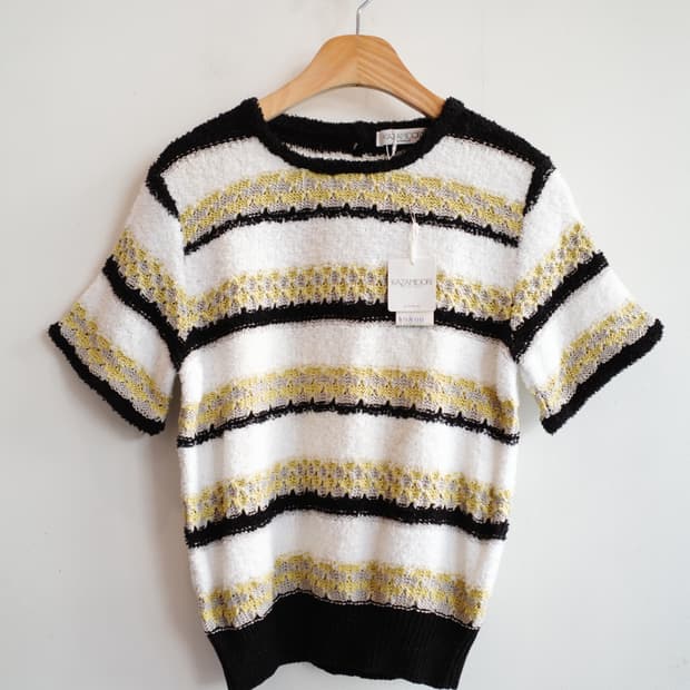 KAZAMIDORI 패턴 니트 탑 