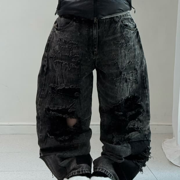스모크 라이즈 데미지 데님팬츠