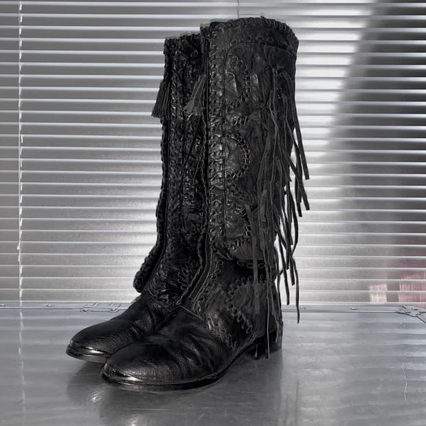 00s 샘 에델만 레더 스티치 & 프린지 부츠