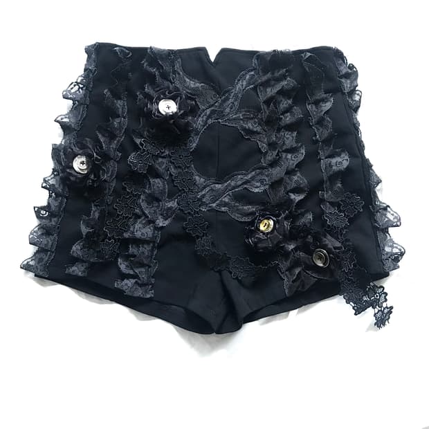 Custom🐾)Antique flower lace mix shorts