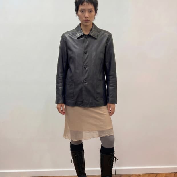 90's balmain leather stitch jacket