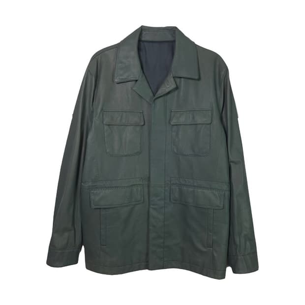 그린 레더 미니멀 야상 자켓 XL