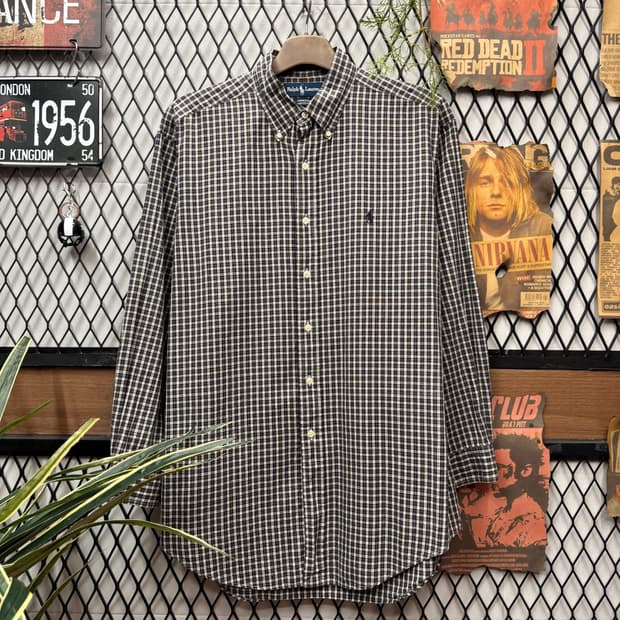 폴로 랄프로렌 긴팔 체크 셔츠 블랙 포니 로고 포인트 블랙