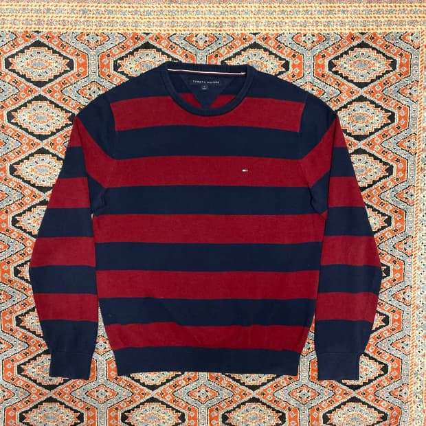 타미힐피거 네이비 스트라이프 면 니트 남성M