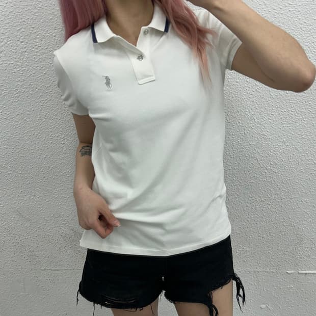 폴로 랄프로렌 실버포니 네이비배색 화이트 카라 반팔 S