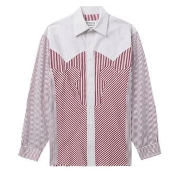 메종 마르지엘라 요크 스트라이프 셔츠 버건디 (40)