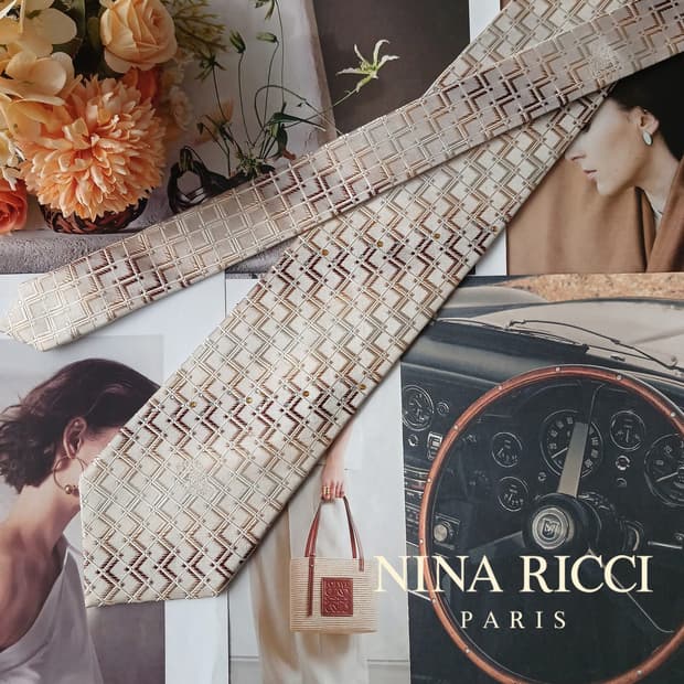 니나리치 실크 브라운 기하 패턴 넥타이 9.1cm A등급 A19877