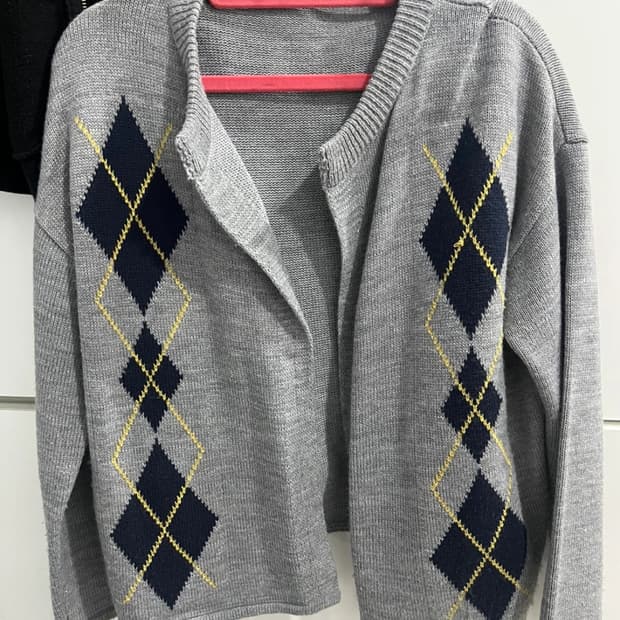 아가일 니트 가디건 그레이