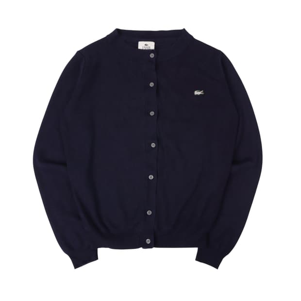 라코스테 네이비 코튼 니트 라운드 가디건
