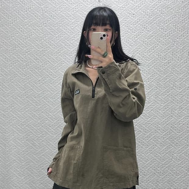 마나스타시 빈티지 캐주얼 브라운카키 포켓 반집업 롱슬리브 L C14274